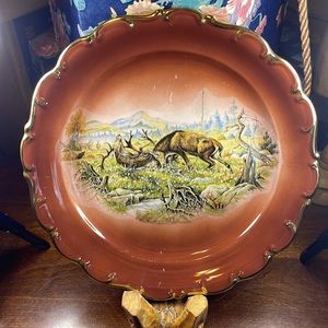 Vintage Bayreuth Deer, porcelain plate, scallop edge gold trim